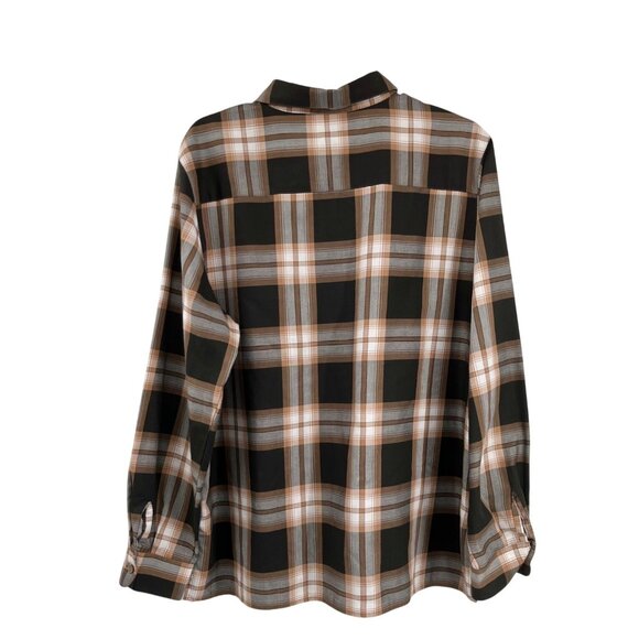 Foxcroft Blouse Women’s 16 Black Brown Cream Plaid Wrinkle Free Used Career - Picture 2 of 11